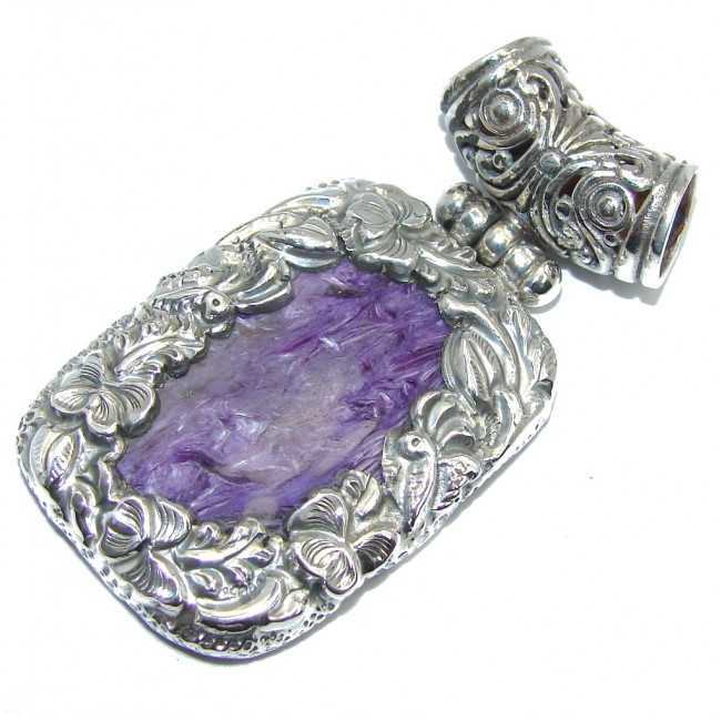 Genuine AAA Purple Siberian Charoite Sterling Silver Pendant