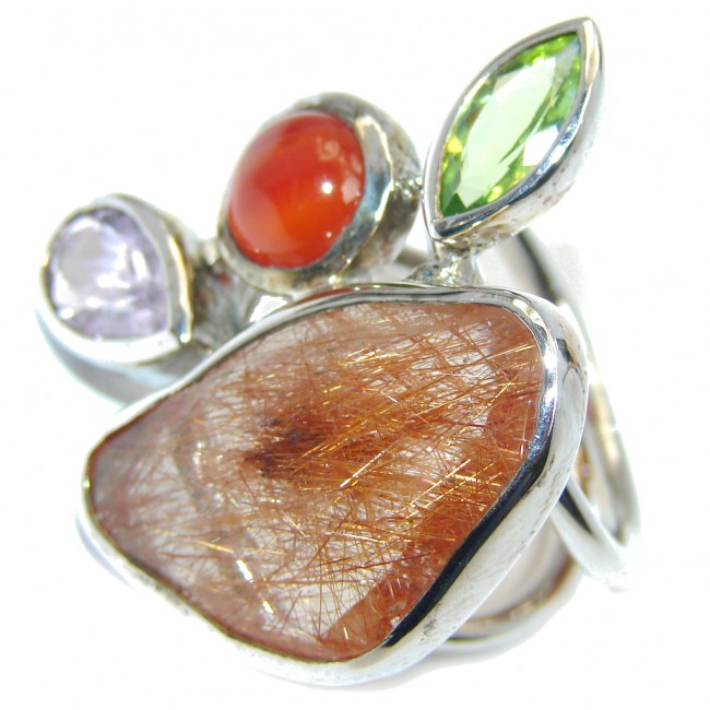 Big! Pale Beauty Golden Rutilated Quartz Sterling Silver ring s. 7 1/4