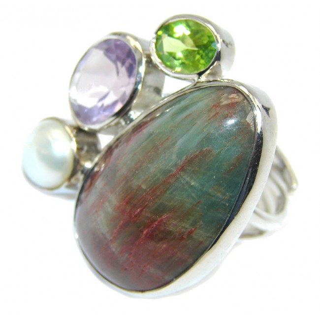 Amazing Imperial Jasper Sterling Silver Ring size adjustable