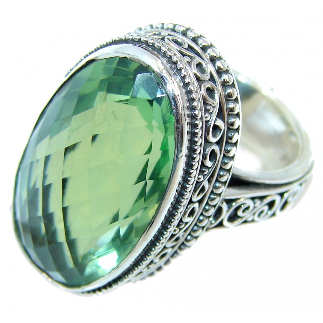 Amazing Heavenly Green Quartz Sterling Silver Ring s. 7