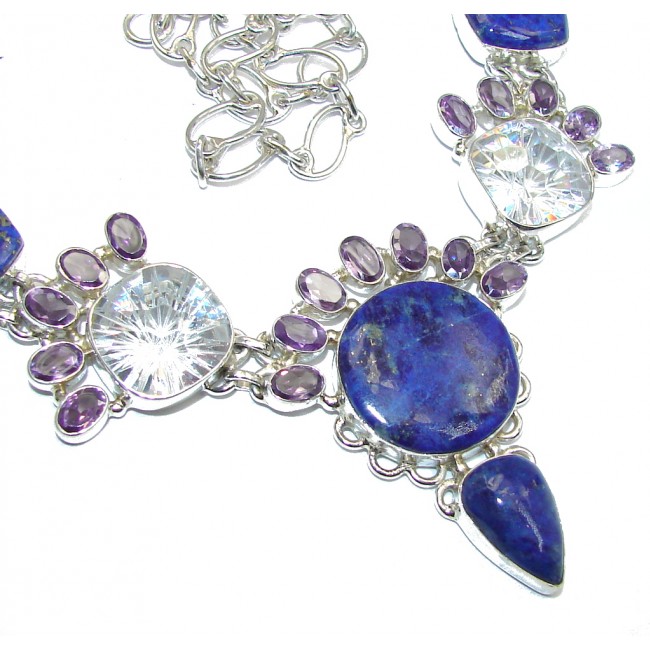 AAA Lapis Lazuli Cubiz Zirconia Sterling Silver necklace