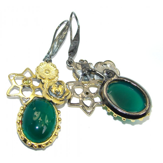 Exclusive Design Agate & Peridot Gold Rhodium Plated Sterling Silver earrings