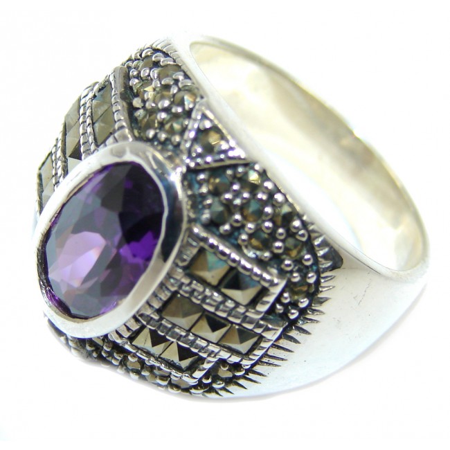 Amazing Created Alexandrite Marcasite Sterling Silver Ring s. 9