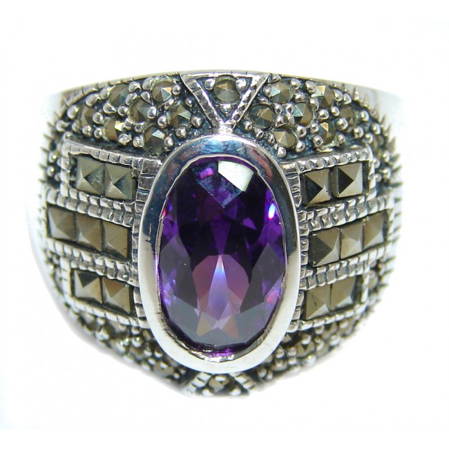 Amazing Created Alexandrite Marcasite Sterling Silver Ring s. 9