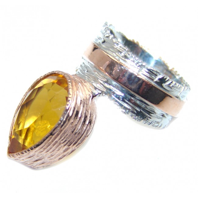Faceted created Golden Sapphire Rose Gold plated over Sterling Silver Handcrafted Ring s. 6