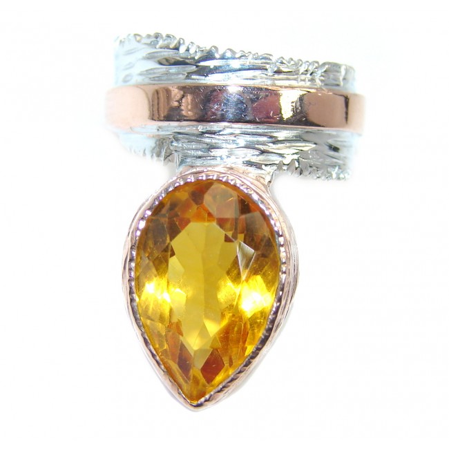 Faceted created Golden Sapphire Rose Gold plated over Sterling Silver Handcrafted Ring s. 6