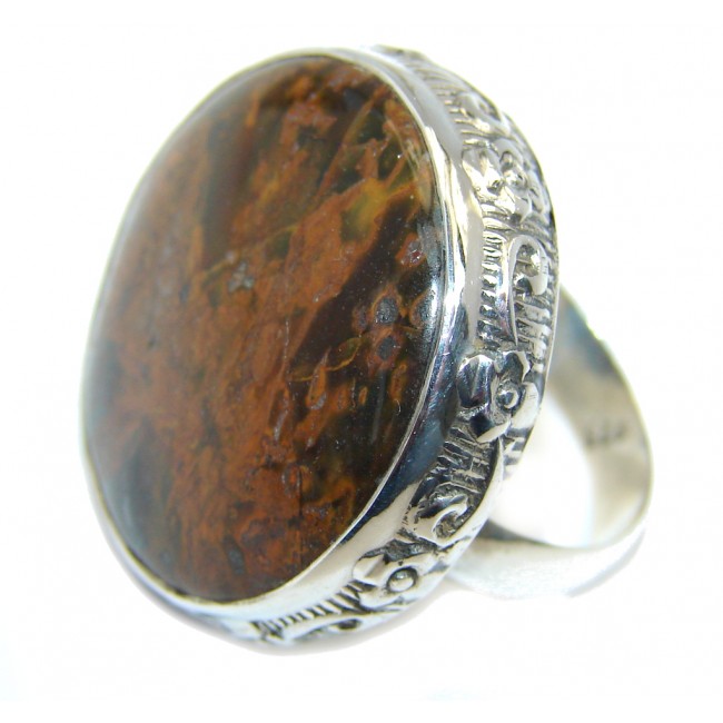 Big & Stylish Golden Obsidian Sterling Silver Ring s. 8 1/2