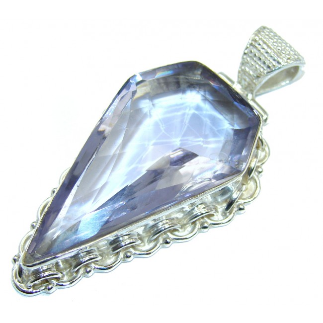 Large Simple created Tanzanite Sterling Silver Pendant