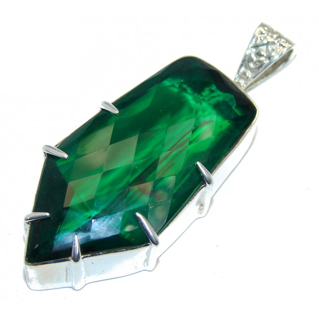 Large Simple created Emerald Sterling Silver Pendant