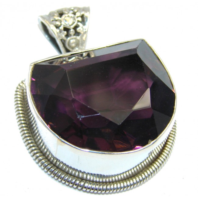 Large Simple created Alexandrite Sterling Silver Pendant