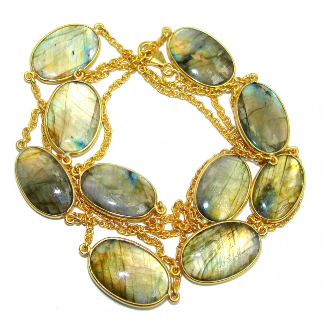 36 inches Genuine Fire Labradorite Gold over Sterling Silver Necklace
