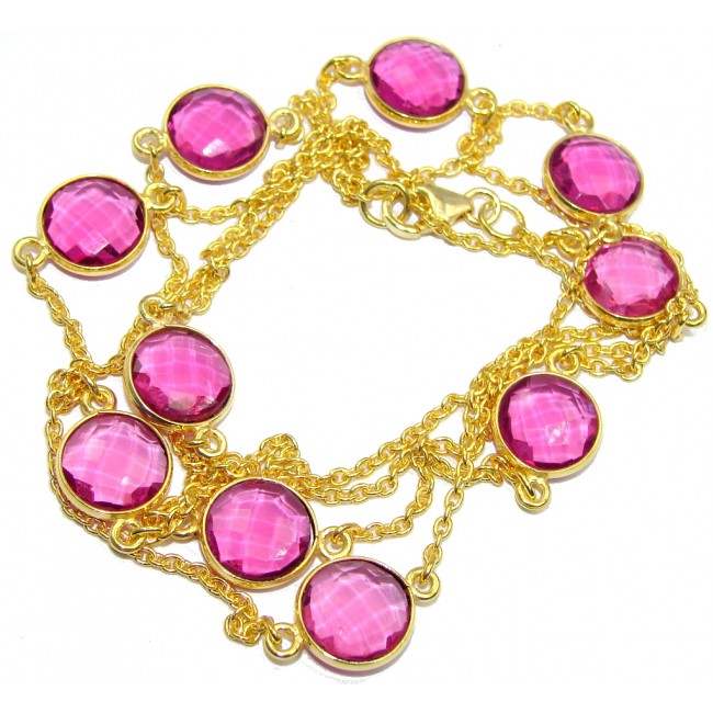 36 inches created Pink Sapphire Rose Gold plated over Sterling Silver Necklace