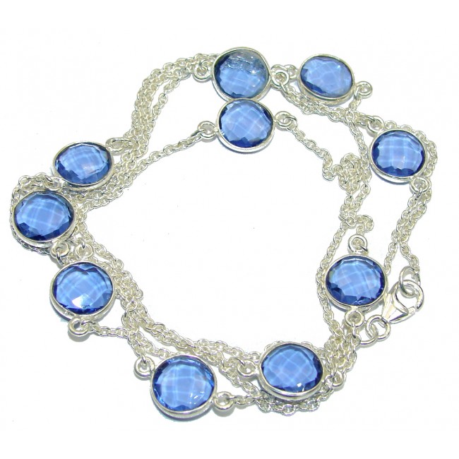36 inches Swiss Blue Topaz Quartz Sterling Silver Necklace