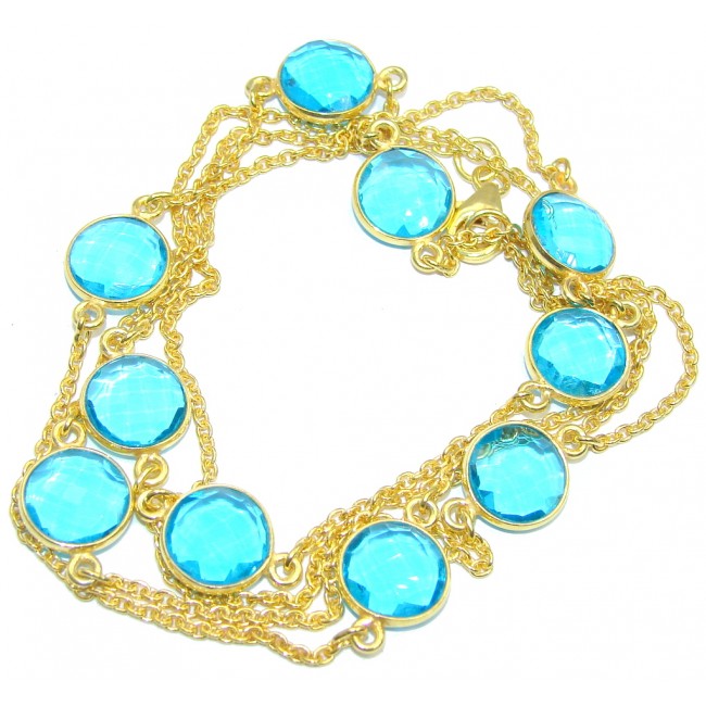 36 inches Swiss Blue Topaz Quartz Gold plated over Sterling Silver Necklace