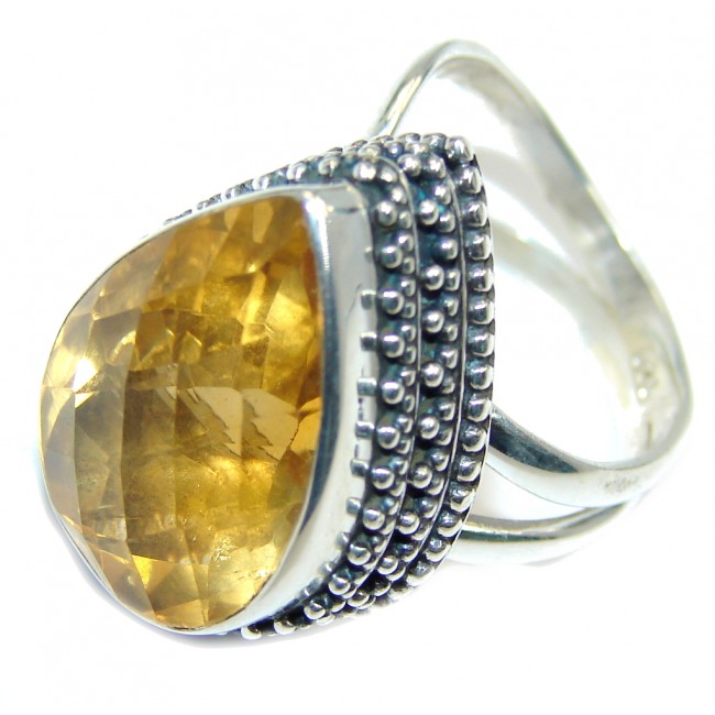 Vintage Style Faceted Citrine Sterling Silver Handcrafted Ring size adjustable