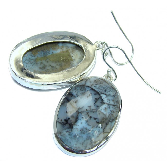 Chunky Moss White Dendritic Agate Sterling Silver earrings