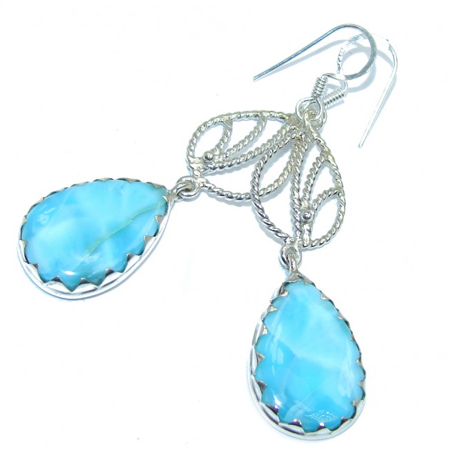 Huge True Caribbean Beauty AAA Blue Larimar Sterling Silver earrings