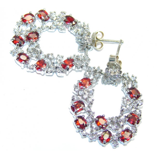 True Love Red Garnet White Topaz Sterling Silver earrings