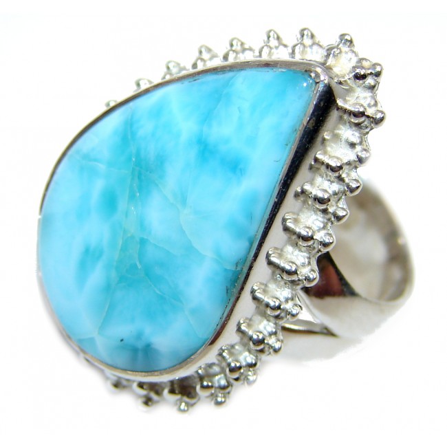 Huge Amazing AAA quality Blue Larimar Sterling Silver Ring size 6