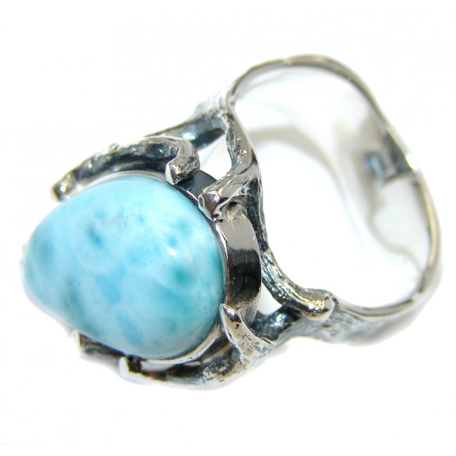 Excellent quality Blue Larimar Oxidized Sterling Silver Ring size 8 1/2