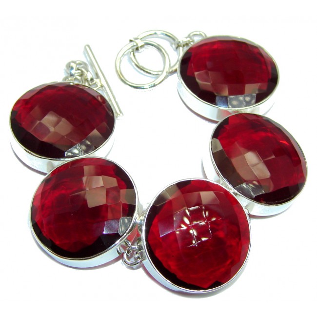 Amazing Flawless Passion Red Quartz Sterling Silver Bracelet