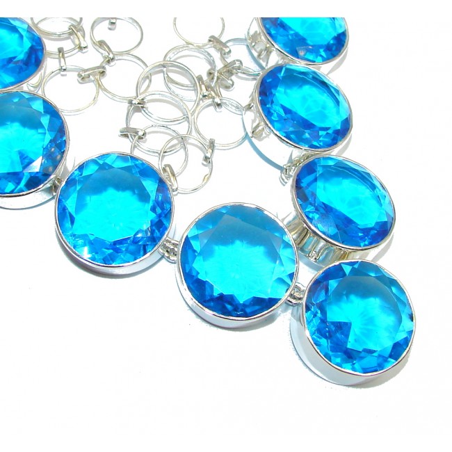 Huge Incredible Rich Design created Blue Topaz Sterling Silver necklace