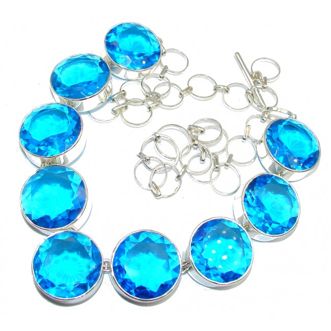Huge Incredible Rich Design created Blue Topaz Sterling Silver necklace