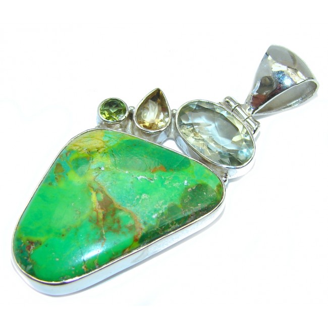 Precious AAA Green Turquoise Sterling Silver Pendant