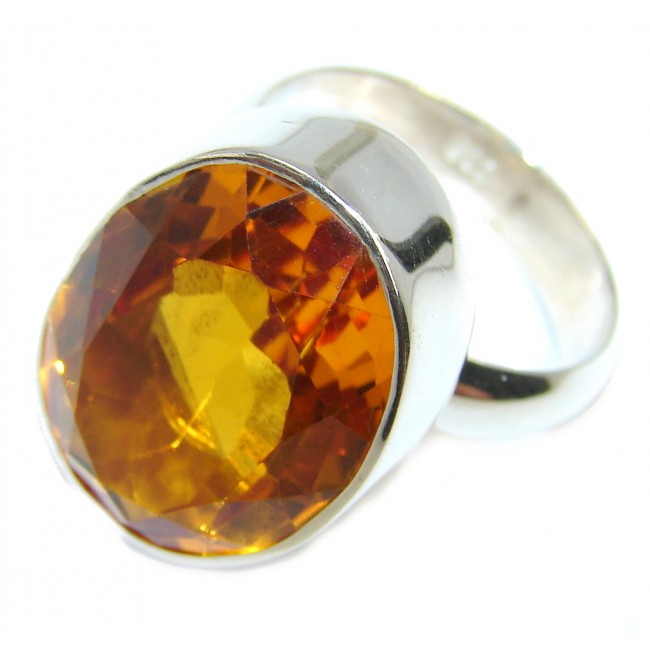 Bright created Golden Topaz Sterling Silver Ring size adjustable