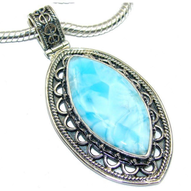 Piece of Art AAA Caribbean Blue Larimar Sterling Silver handcrafted necklace