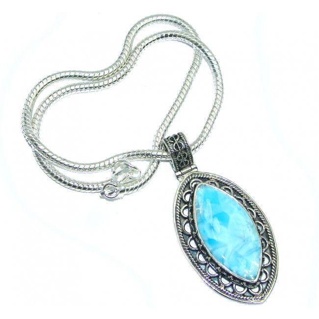 Piece of Art AAA Caribbean Blue Larimar Sterling Silver handcrafted necklace
