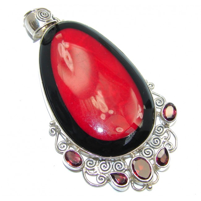 Lovely Red Fossilized Coral Sterling Silver pendant