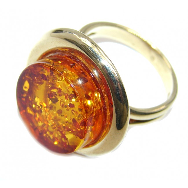 Chunky Genuine Polish Amber Gold plated Sterling Silver Ring s. 8 1/2