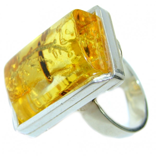 Chunky Genuine Polish Amber Gold plated Sterling Silver Ring s. 7 1/4