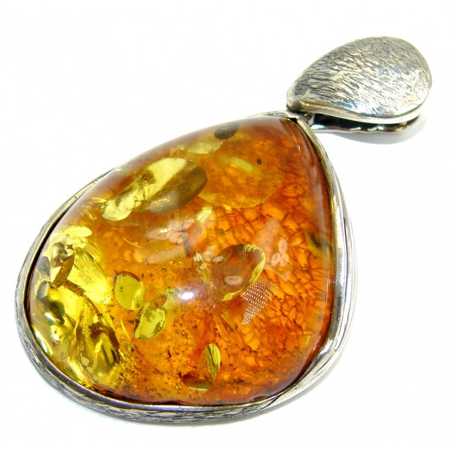 Bold Prehistoric Golden natural Baltic Amber Sterling Silver Pendant