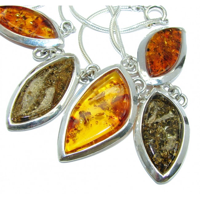 Timless Fashion Natural Polish Amber Sterling Silver necklace