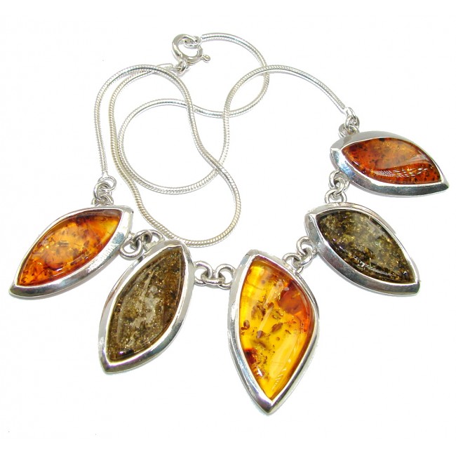 Timless Fashion Natural Polish Amber Sterling Silver necklace