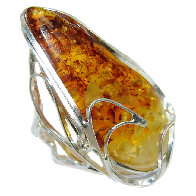Chunky Genuine Polish Amber Gold plated Sterling Silver Ring s. adjustable