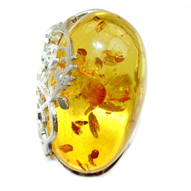 Chunky Honey Polish Amber Sterling Silver Ring s. adjustable