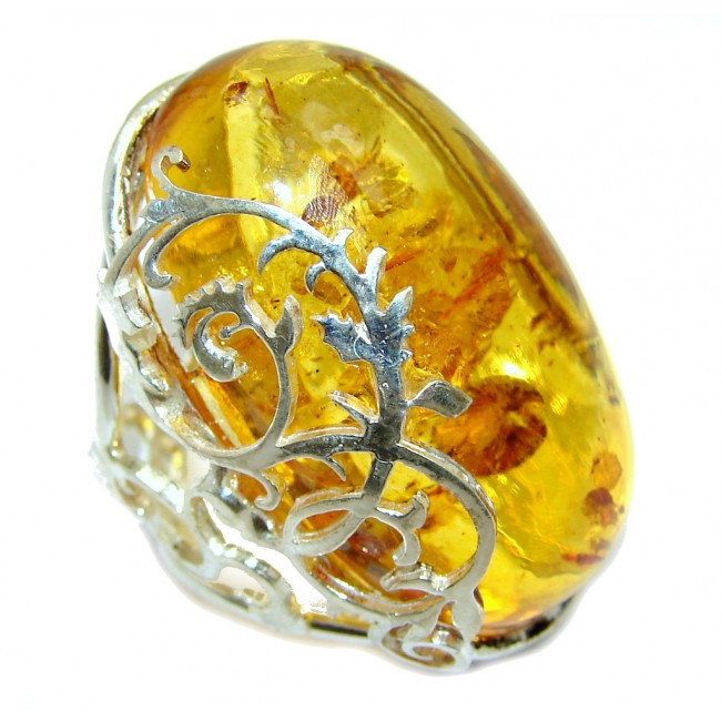 Chunky Honey Polish Amber Sterling Silver Ring s. adjustable