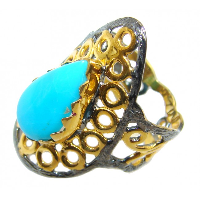 Sleeping Beauty Blue Turquoise Gold Rhodium Plated Sterling Silver Ring s. 9
