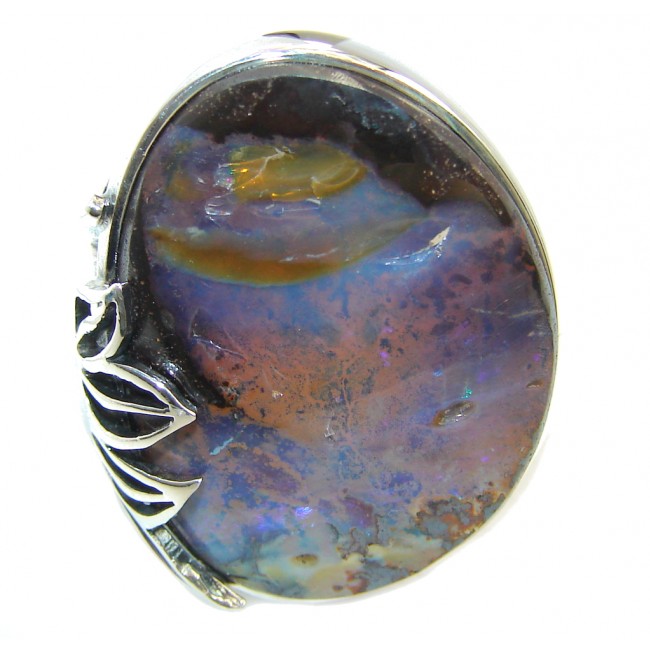 Amazing Australian Boulder Opal Sterling Silver Ring size resizable