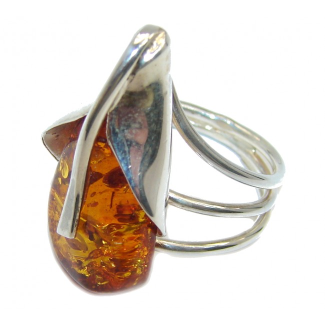 Chunky Genuine Polish Amber Sterling Silver Ring size 7 1/4