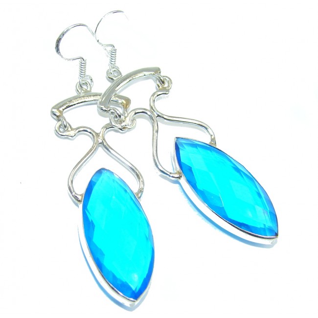 Perfect Marquise Shape Blue Quartz Sterling Silver earrings