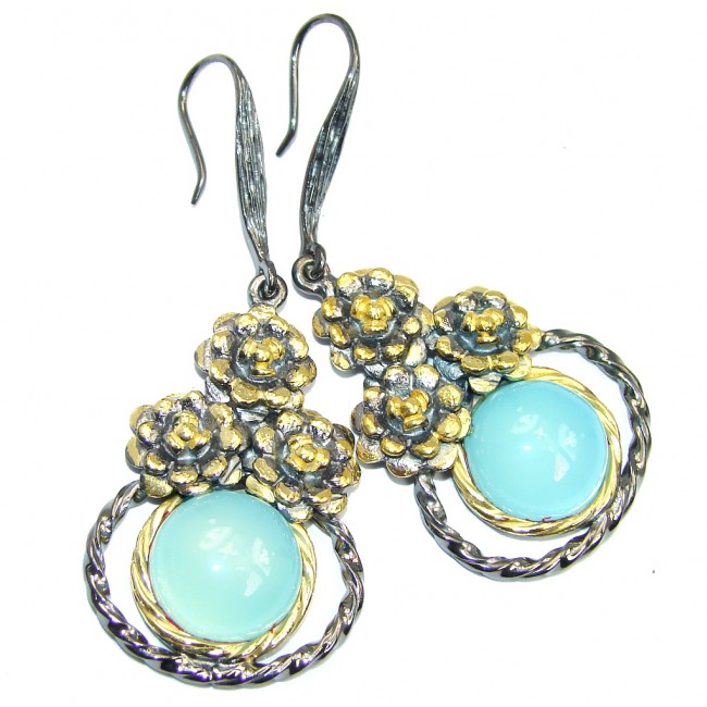 Exclusive Design Chalcedony Agate Gold Rhodium Plated Sterling Silver earrings