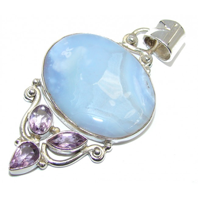 Perfect Light Blue Lace Agate Sterling Silver Pendant