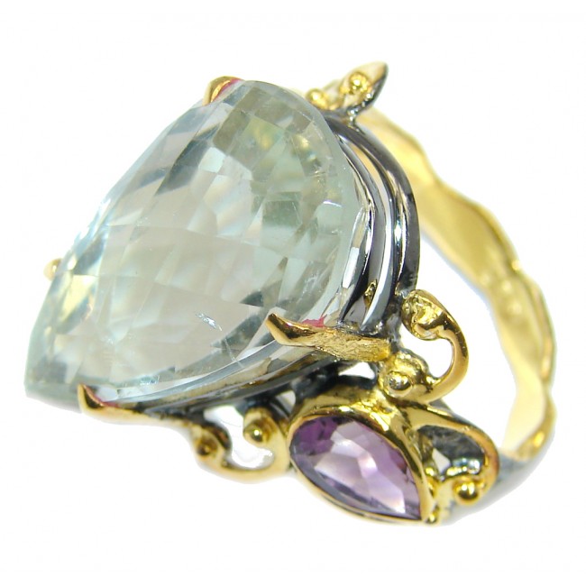 Chunky Sublime Green Amethyst Gold Rhodium plated over Sterling Silver ring s. 8