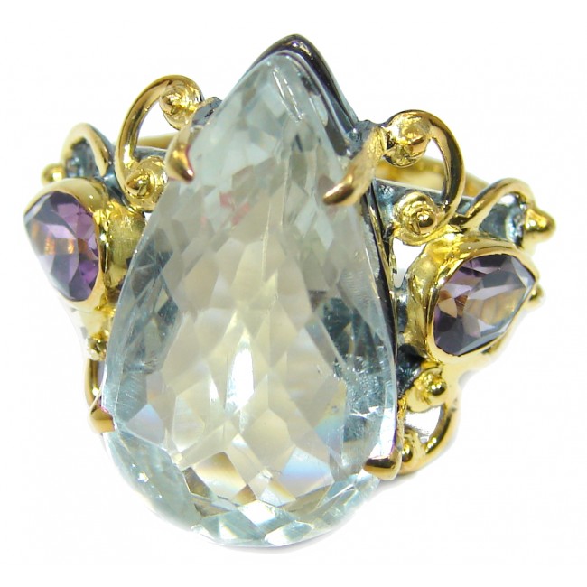 Chunky Sublime Green Amethyst Gold Rhodium plated over Sterling Silver ring s. 8