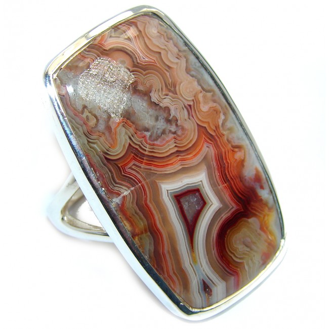 Huge AAA + Crazy Lace Agate Sterling Silver ring s. 8
