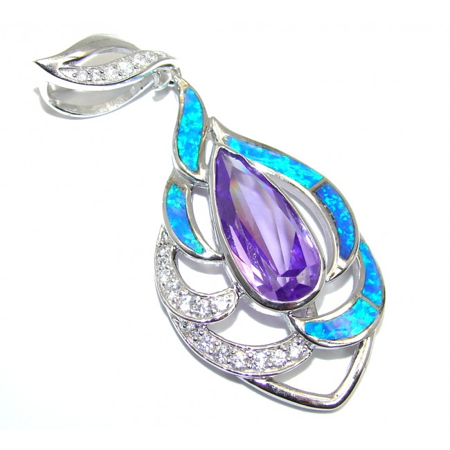 Luxurious Purple Cubic Ziconia Fire Opal Sterling Silver Pendant